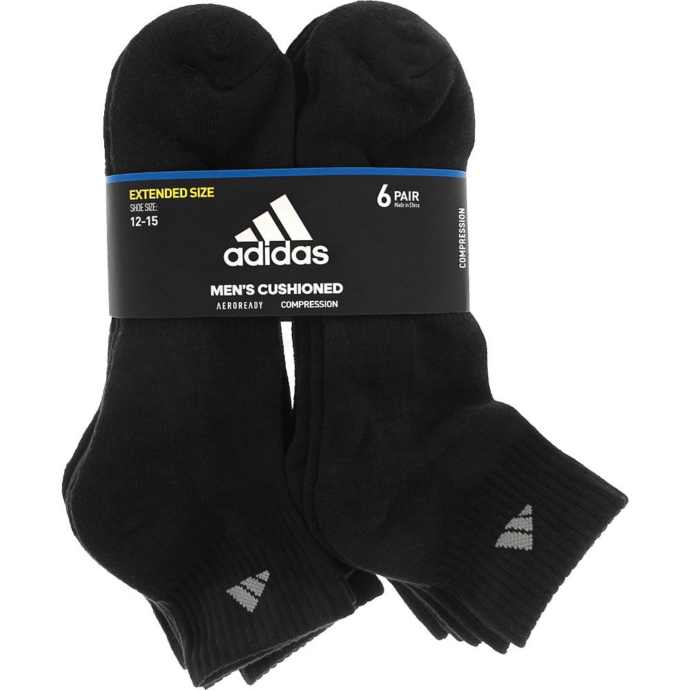 Adidas Mens 6 Pack Quarter Athletic Socks Black View 2