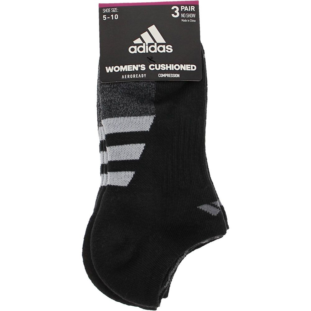 Adidas 3 Pack No Show 9-11 Socks Black Onix Grey View 2