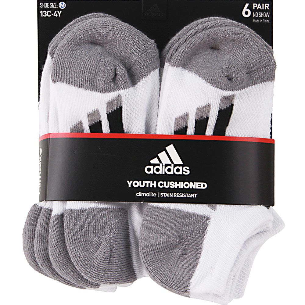 Adidas Vert Strp 6pk No 3-9 Socks White Grey Black View 2