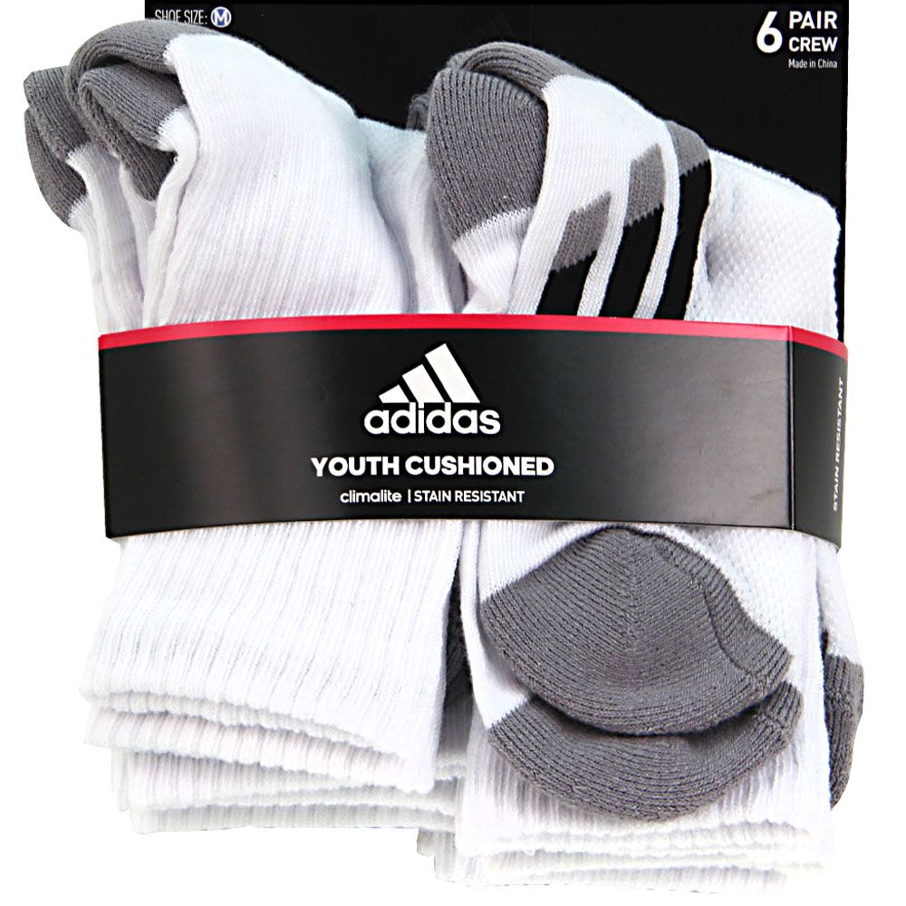 Adidas Vert Strp 6pkcrw 13-4 Socks White Black Grey View 2
