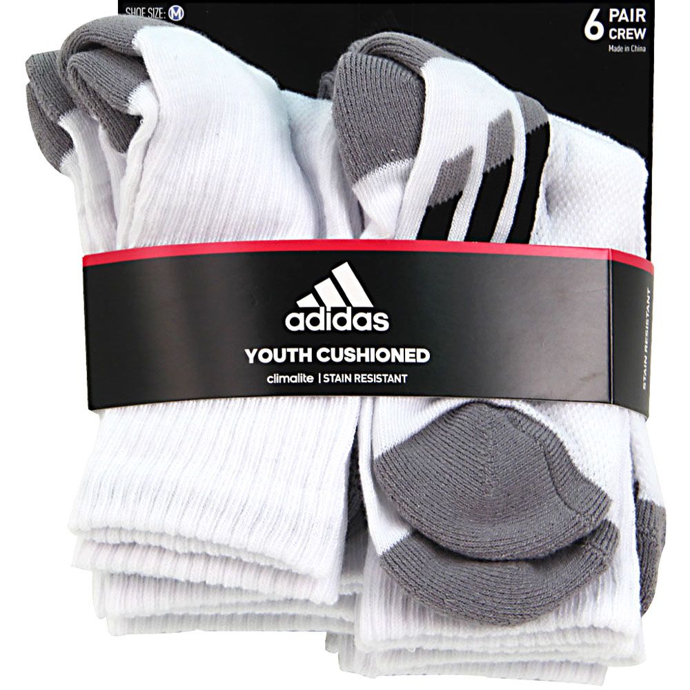 Adidas Vert Strp 6pkcrw 7-8.5 Socks White Black Grey View 2