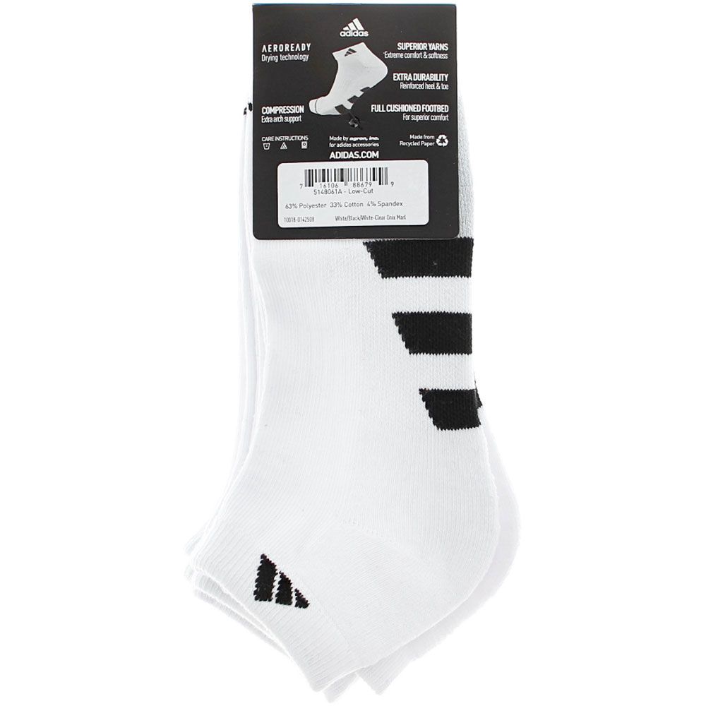 Adidas Cushioned 2 Lo Cut 3pk Socks - Mens White Black Onix View 3