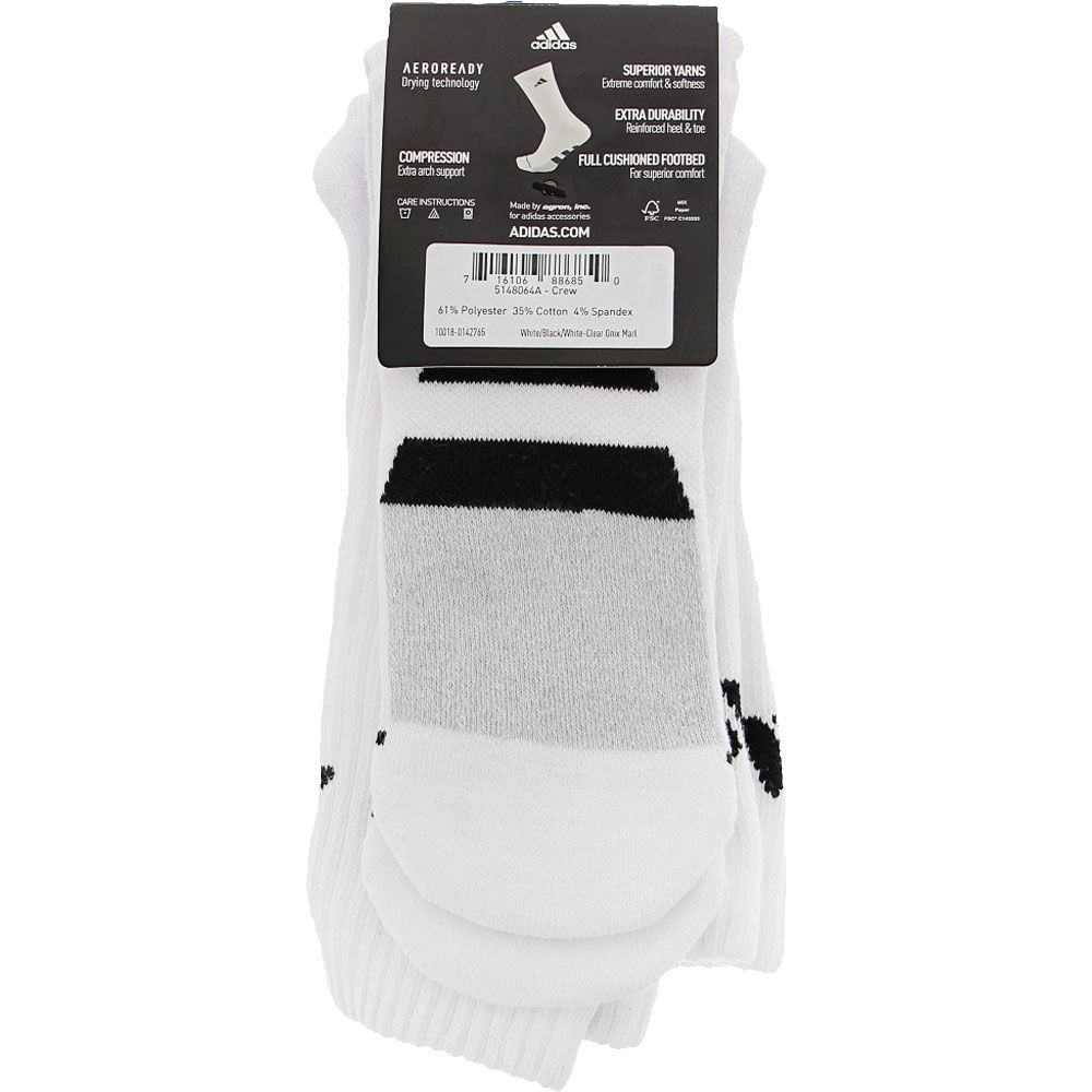 Adidas Cushioned II 3-Pk Mens Crew Socks White Black Clear Onix View 3