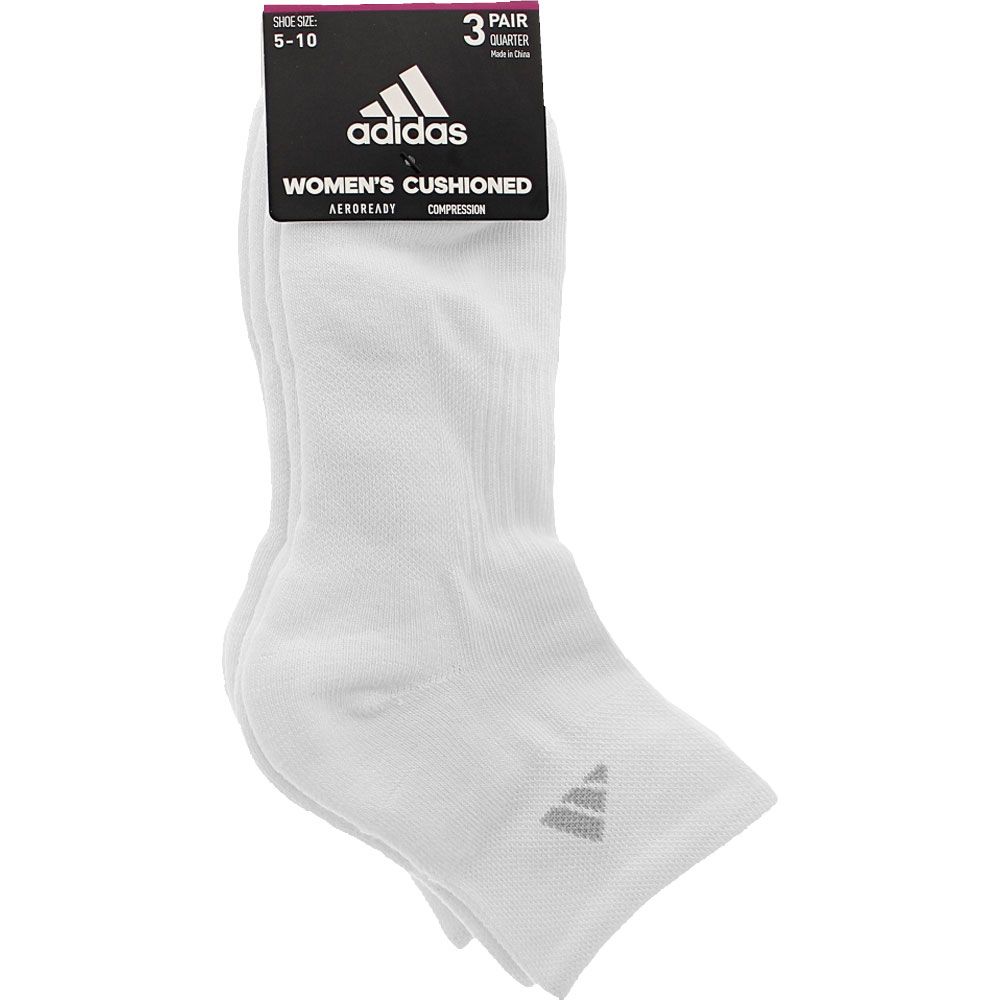 Adidas 3 Pack Womens 1/4 Socks White Clear Onix View 2