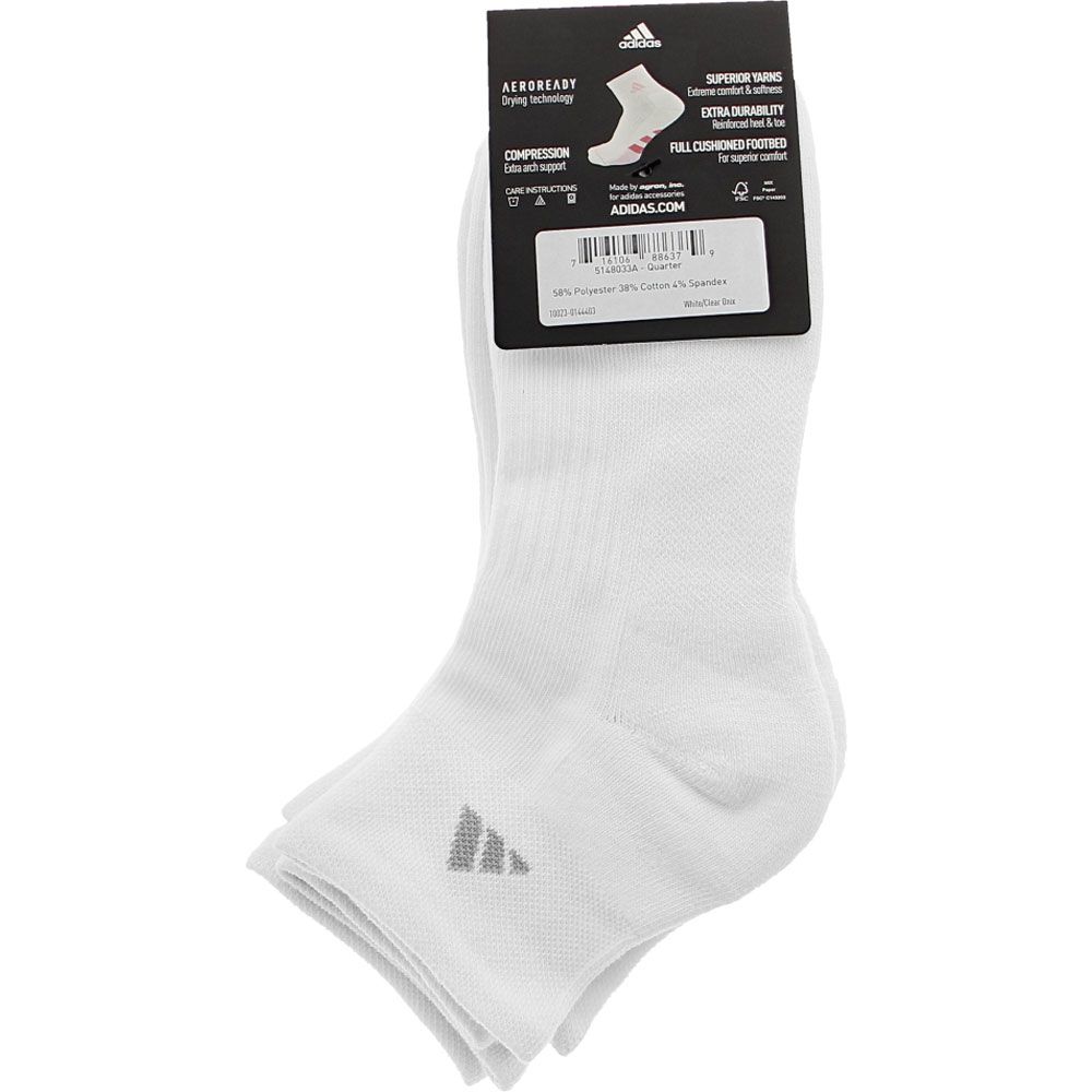 Adidas 3 Pack Womens 1/4 Socks White Clear Onix View 3