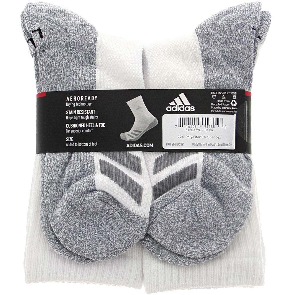 Adidas Youth 6 Pk Crew Socks - Boys | Girls White Grey View 3