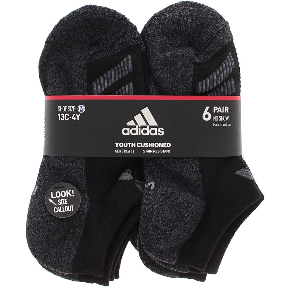 Adidas Youth Medium 6 Pack Noshow Socks Black View 2
