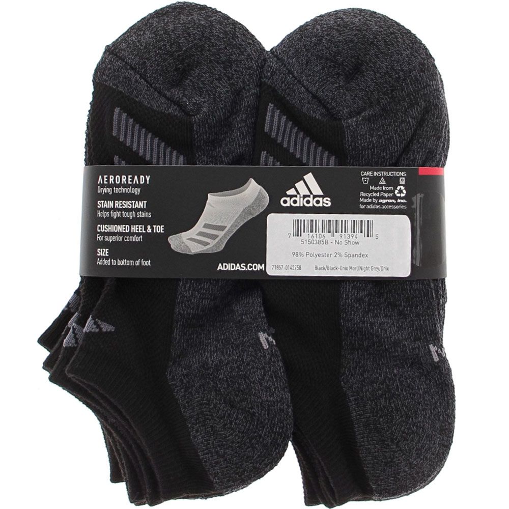 Adidas Youth Medium 6 Pack Noshow Socks Black View 3