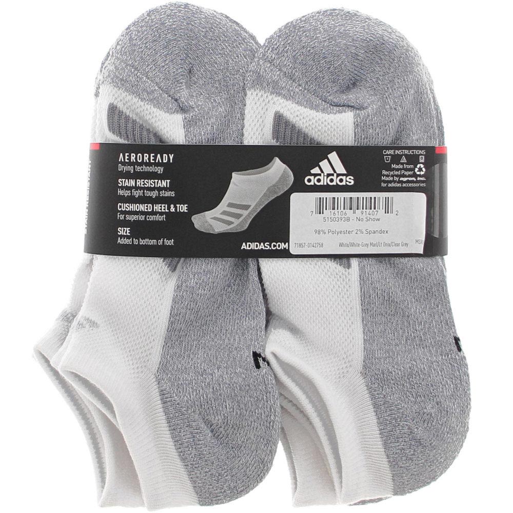 Adidas Youth Medium 6 Pack Noshow Socks White Grey View 3