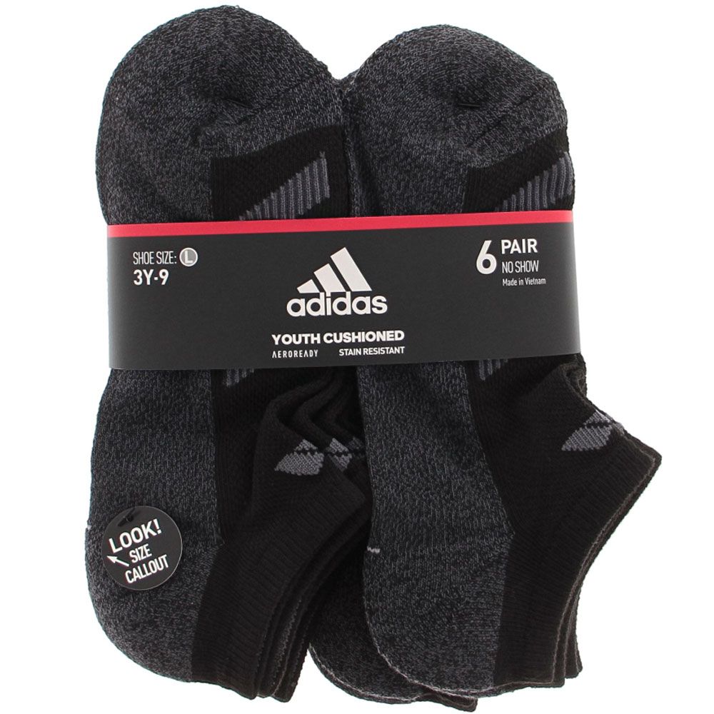 Adidas Youth Large 6 Pk Nosho Socks Black View 2