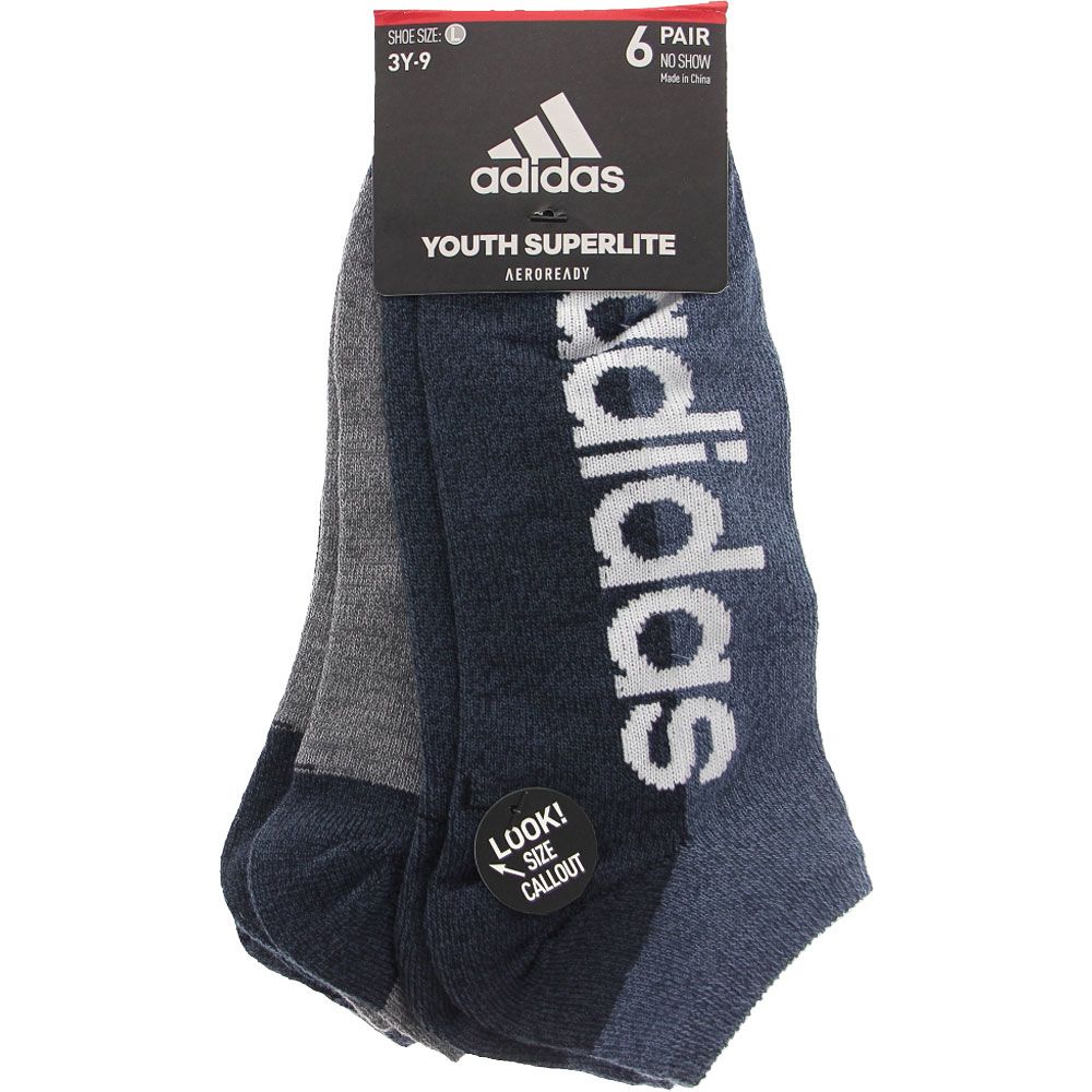 Adidas Youth Large Superlite 6pk Socks Blue Grey View 2