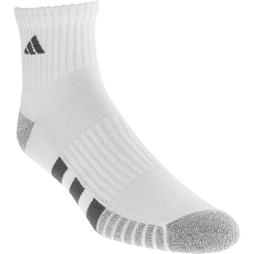 Adidas Cushioned 3 Stripe Mens 3pk Quarter Socks White Grey