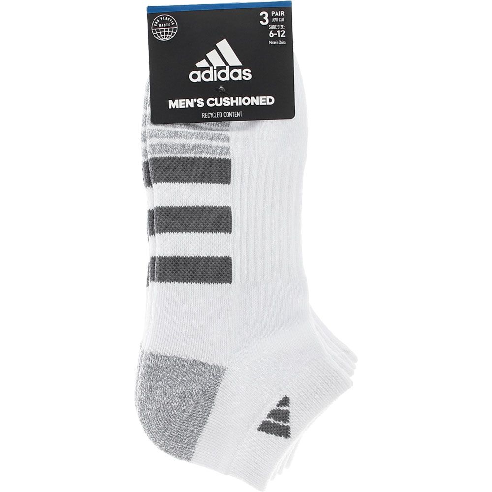 Adidas Cushioned 3 Stripe Mens 3pk Lo Cut Socks White Grey View 2