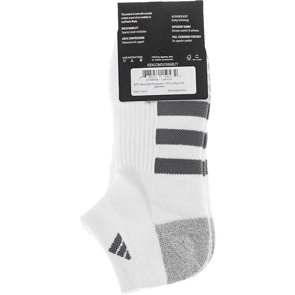 Adidas Cushioned 3 Stripe Mens 3pk Lo Cut Socks White Grey View 3