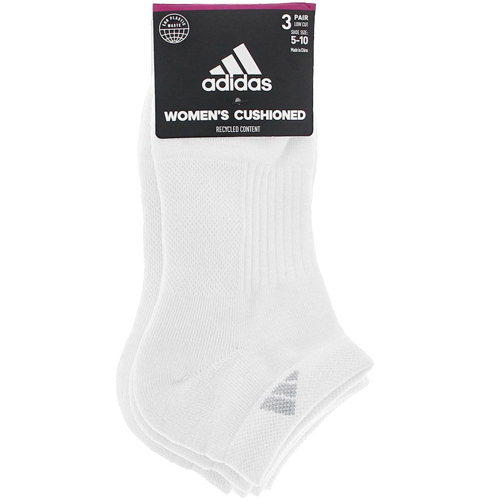 Adidas Womens Cushioned 3 Stripe 3pk Lo Cut Socks White Grey View 2