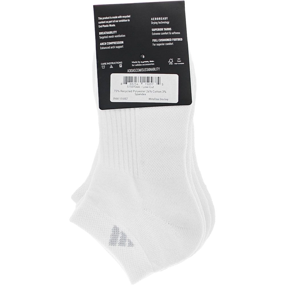 Adidas Womens Cushioned 3 Stripe 3pk Lo Cut Socks White Grey View 3