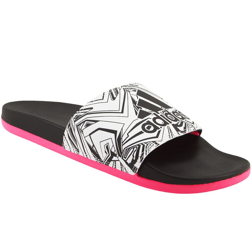 Adidas Adilette Cloudfoam Plus Logo Slides Sandals - Womens White Black Pink