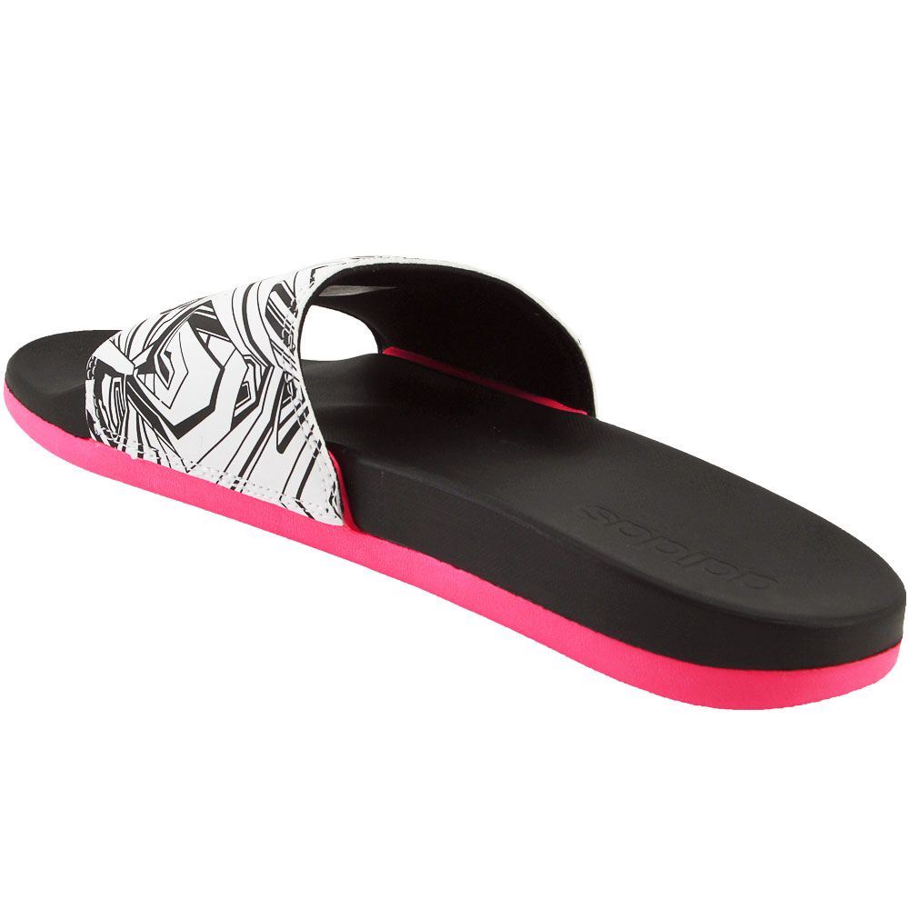 Adidas Adilette Cloudfoam Plus Logo Slides Sandals - Womens White Black Pink Back View