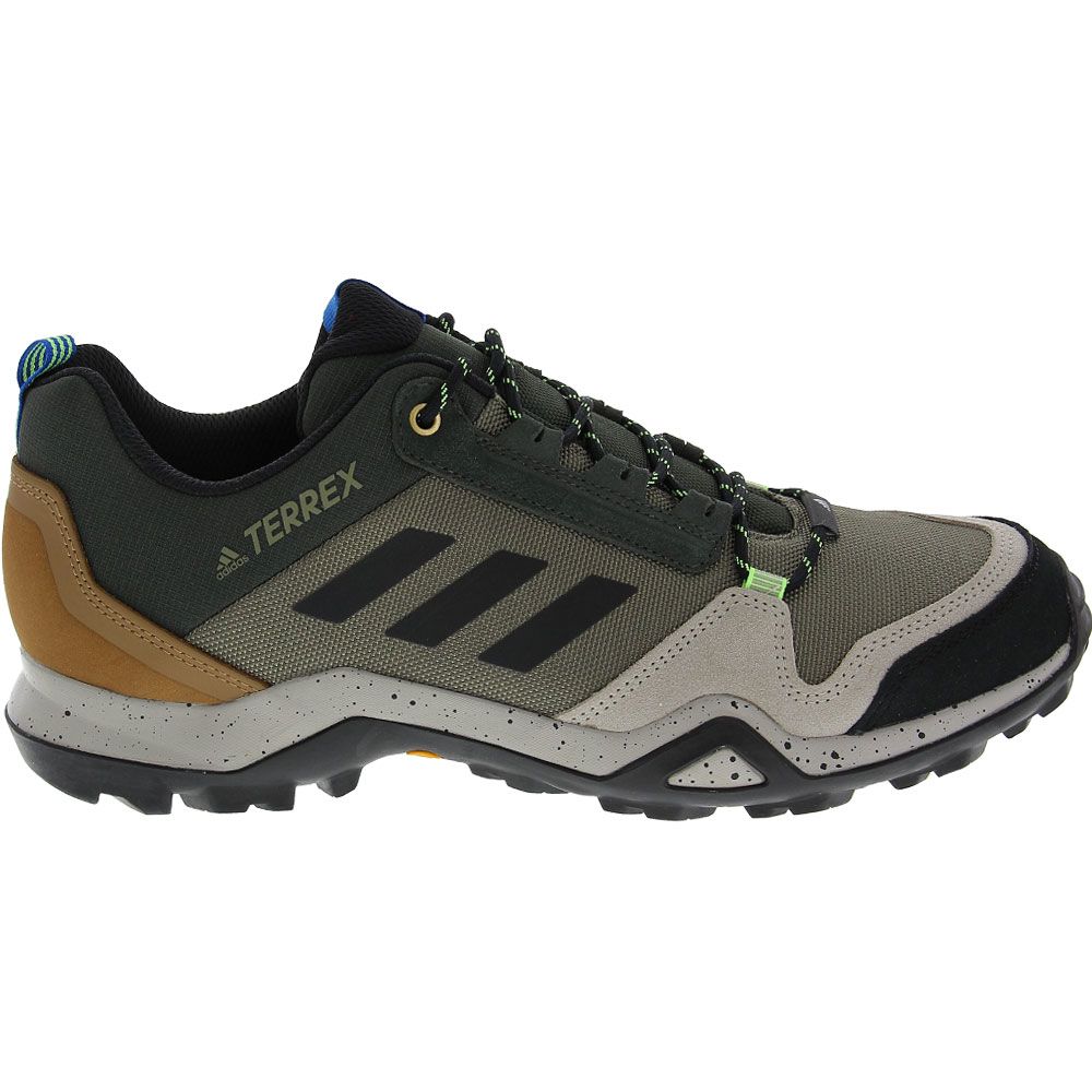 Adidas Terrex Ax3 Suede Hiking Shoes - Mens Legacy Green Black Glory Blue Side View