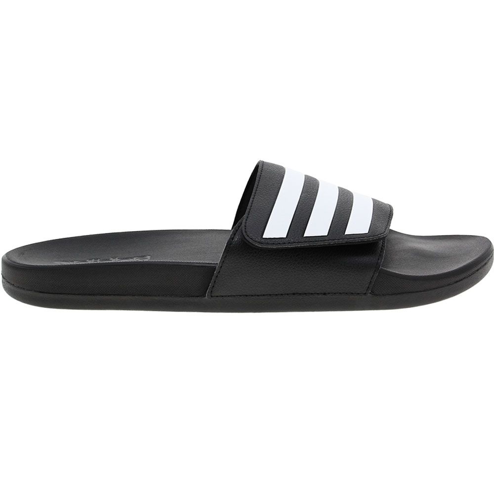 Adidas Adilette Comfort Adjustable Mens Slide Sandals Black White Stripes Side View