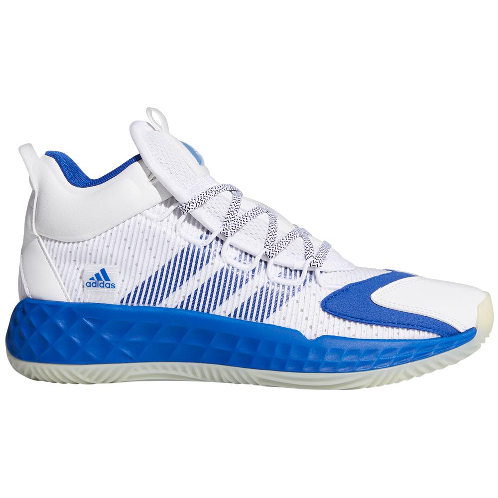 Adidas Pro Boost Mid Basketball Shoes - Mens White Blue Side View