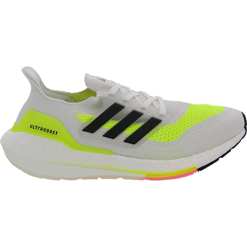 Adidas Ultraboost 21 Running Shoes - Womens White Black Yellow Side View