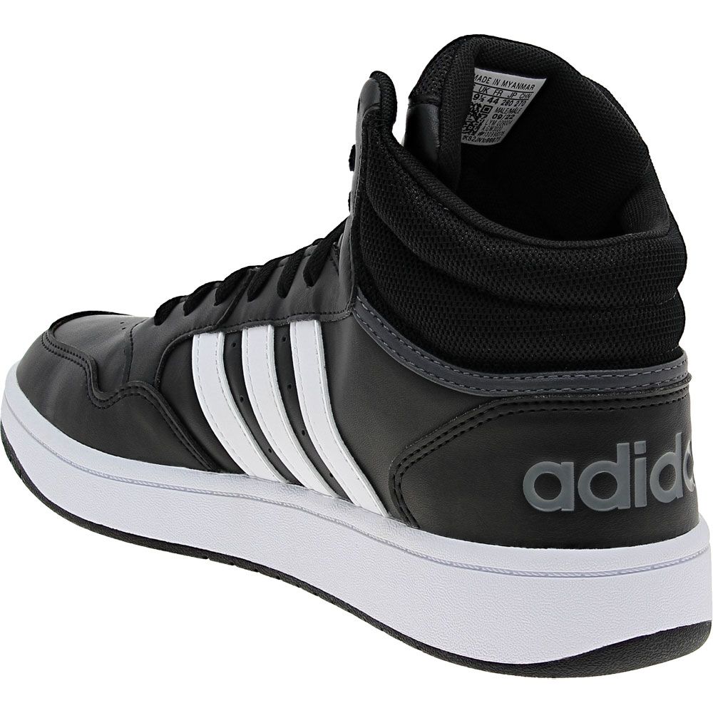 Adidas Hoops 3 Mid Lifestyle Shoes - Mens Black White Back View