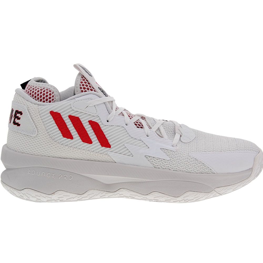 Adidas Dame 8 Basketball Shoes - Mens White Red Black Side View