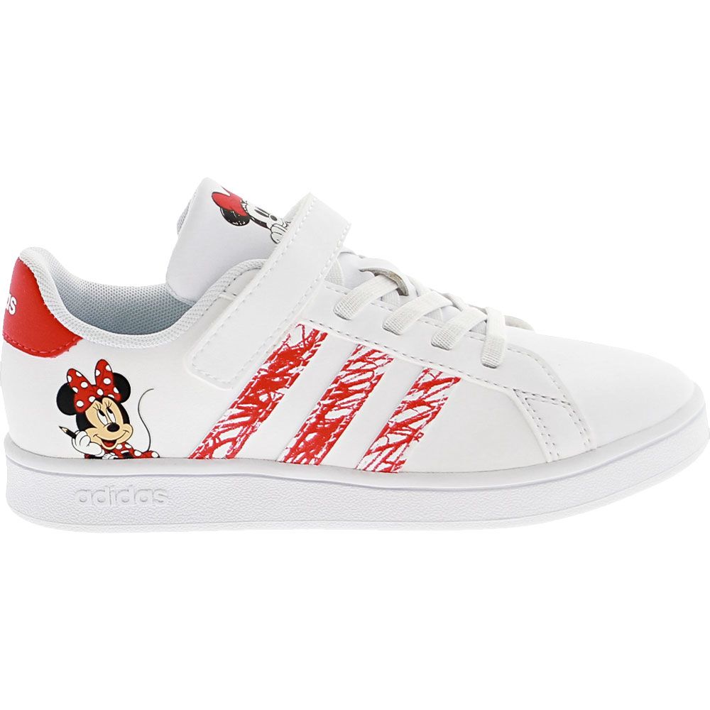 Adidas Grand Court Minnie Mouse Girls Athletic Shoes White Red Side View