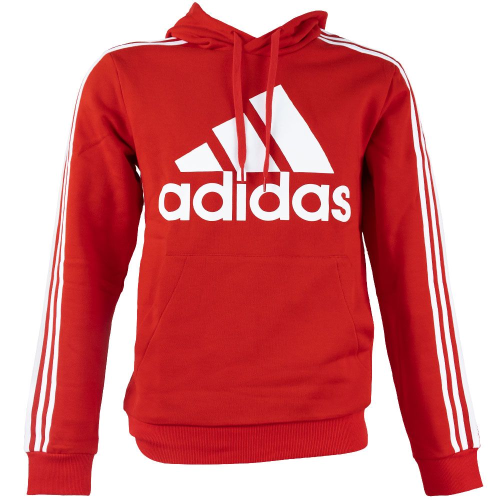 Adidas Big Logo 3 Stripe Fleece Hooded Sweatshirt - Mens Red White