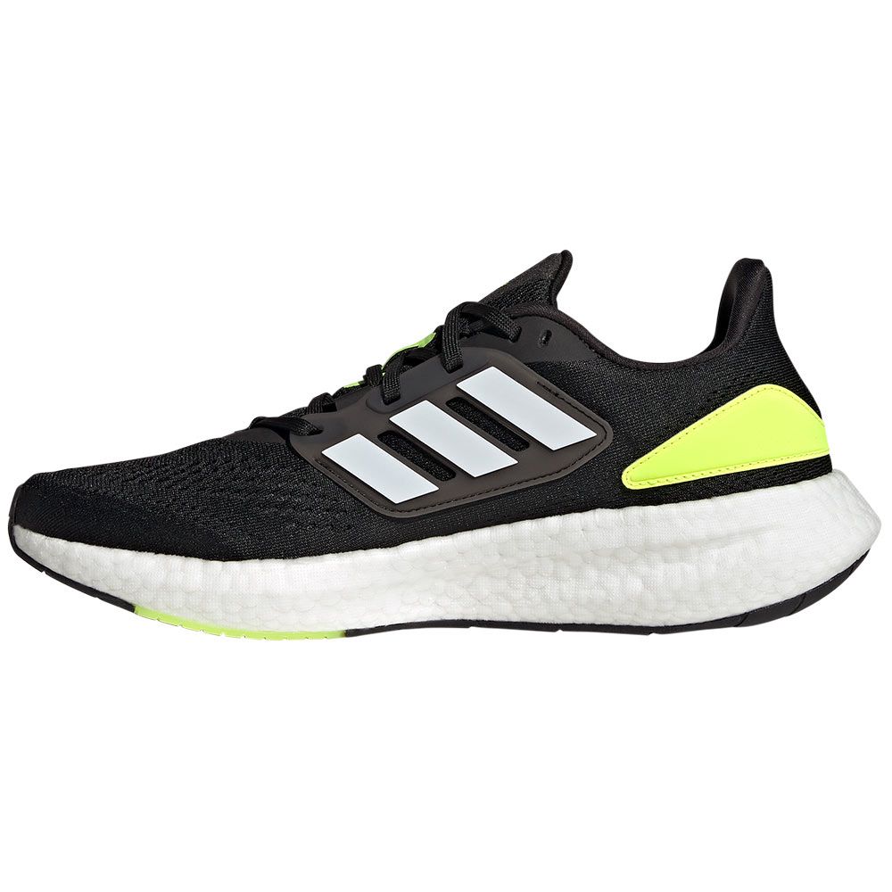 Adidas Pureboost 22 Running Shoes - Mens Black White Solar Yellow Back View