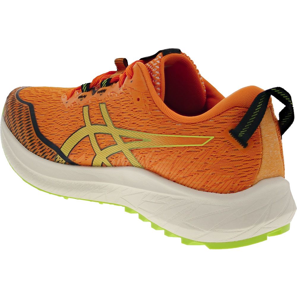 ASICS Fuji Lite 4 Trail Running Shoes - Mens Bright Orange Neon Lime Back View