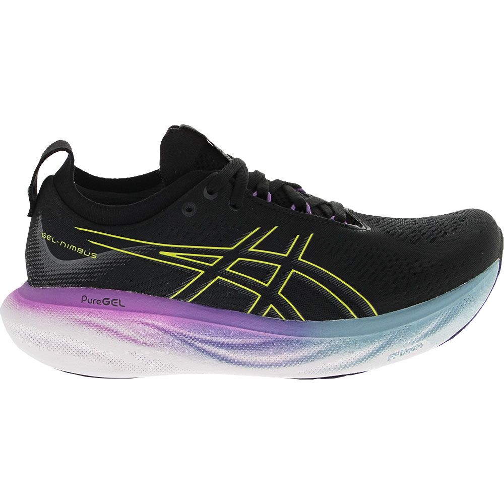 ASICS Gel Nimbus 25 Running Shoes - Womens Black Glow Yellow Side View