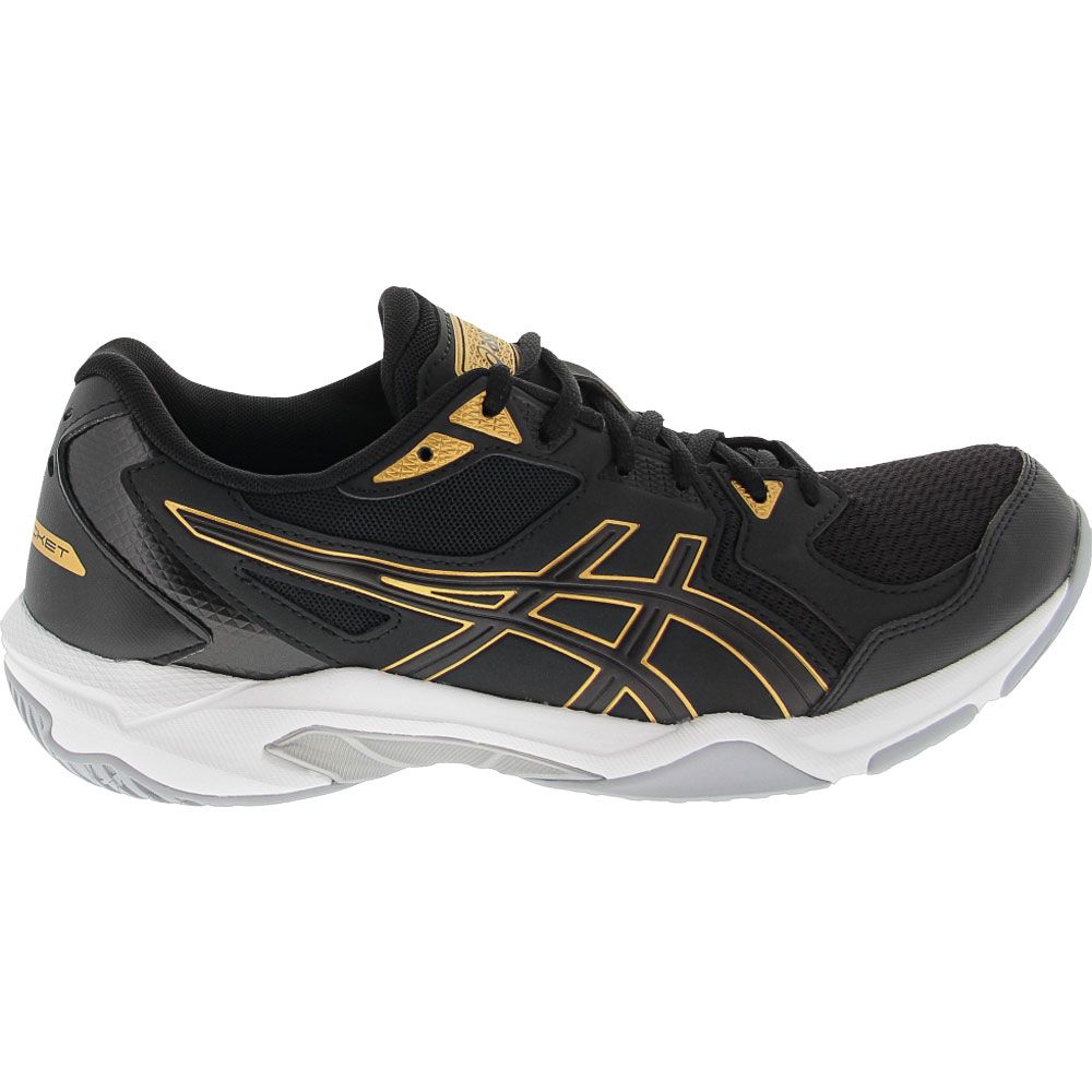 ASICS Gel Rocket 10 Volleyball Shoes - Mens Black Gold Side View