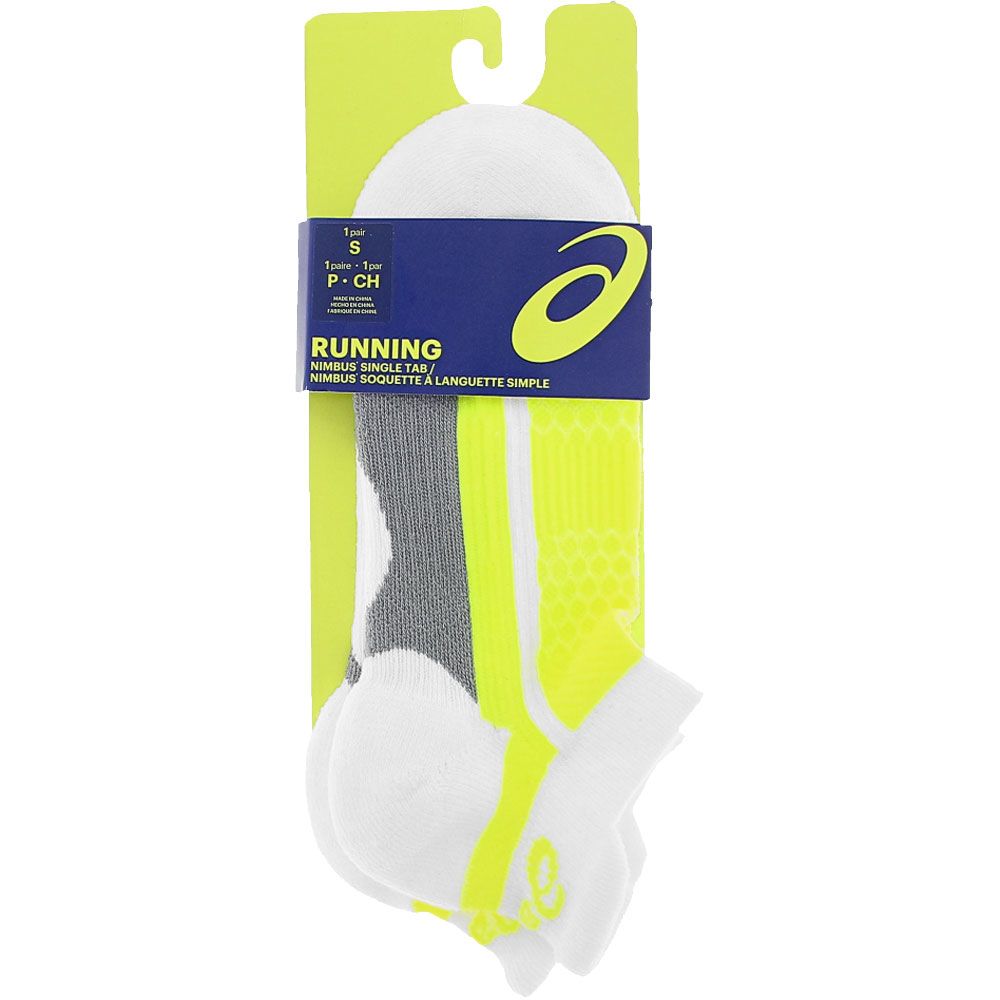 ASICS Nimbus Single Tab Running Socks White Neon Yellow View 2