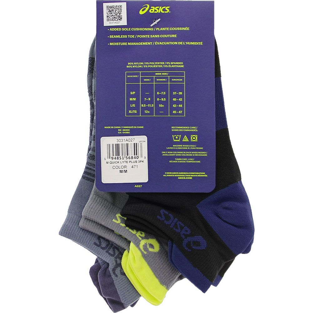 ASICS Quick Lyte Plus Socks - Mens Storm Blue Yellow View 3