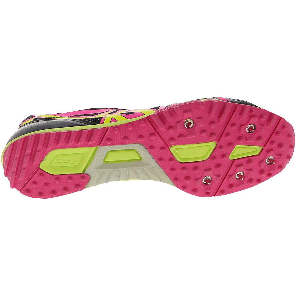 Asics Hyper Rocketgirl Xc Running Shoes - Womens Black Hot Pink Flash Yellow Sole View