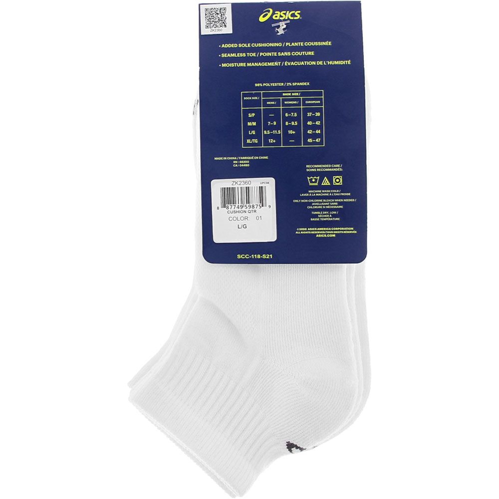 ASICS Cushion Qtr 3 Pack Socks - Womens White View 3