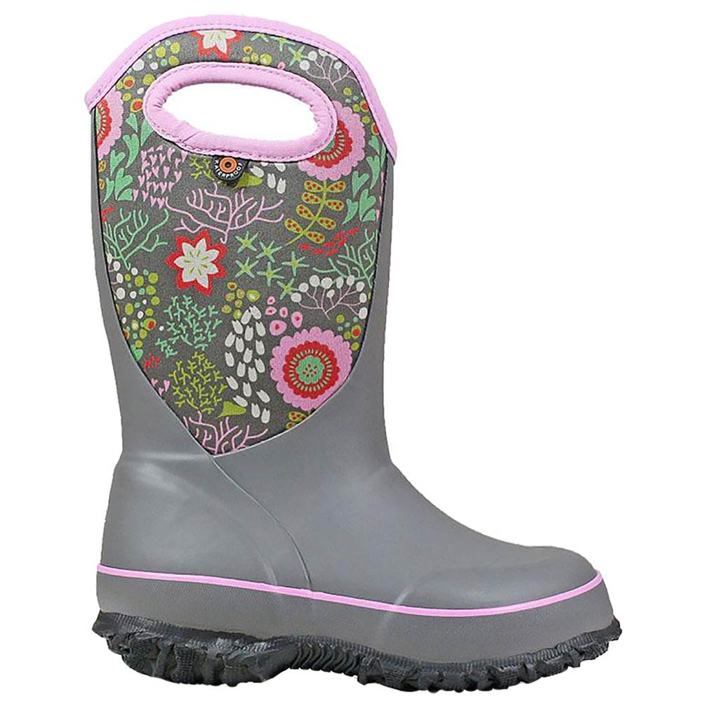 Bogs Slushie Reef Rain Boots - Girls Gray Multi Side View