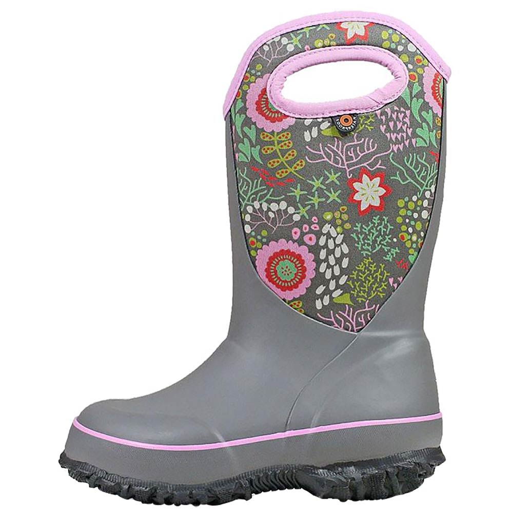 Bogs Slushie Reef Rain Boots - Girls Gray Multi Back View