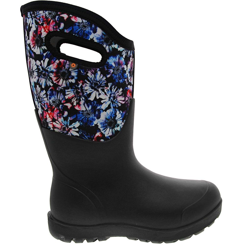 Bogs Real Flower Wide Calf Rubber Boots - Womens Black Blue Side View