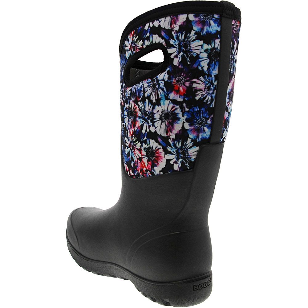 Bogs Real Flower Wide Calf Rubber Boots - Womens Black Blue Back View