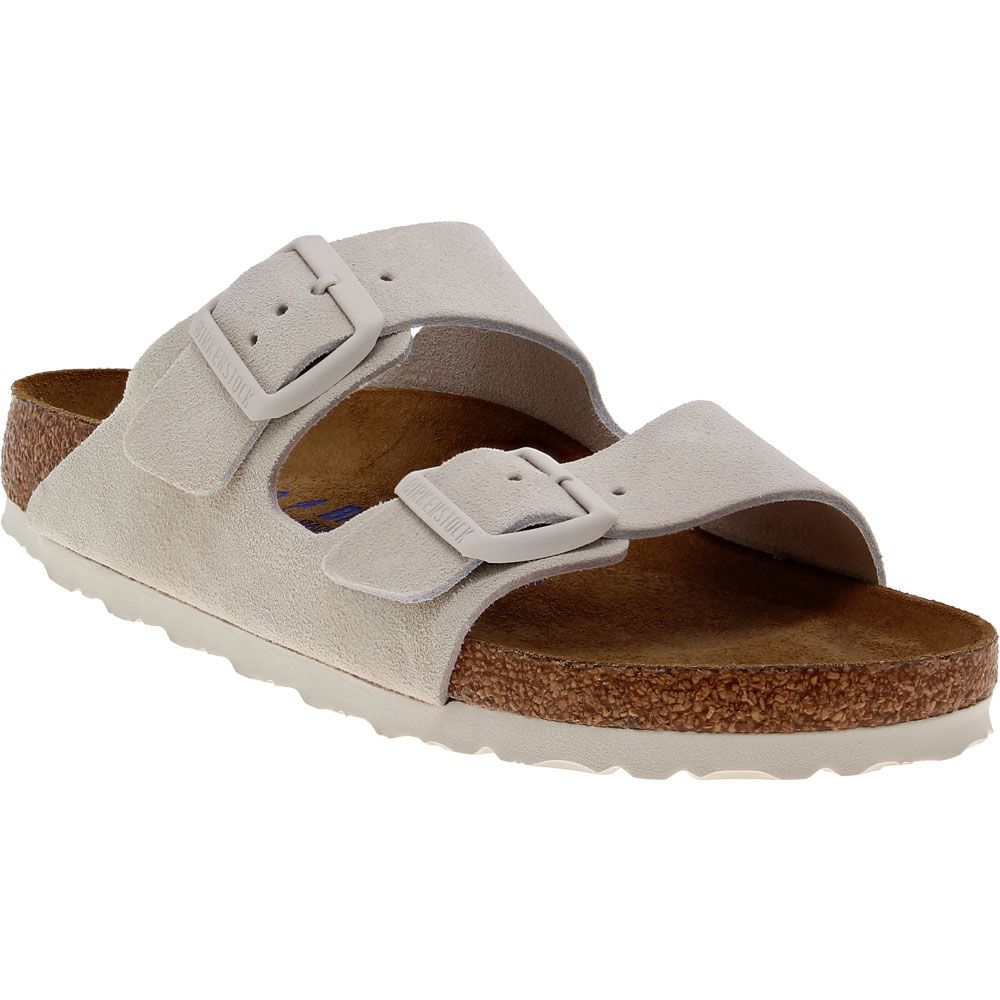Birkenstock Arizona Soft Footbed White Suede Sandals - Womens Antique White