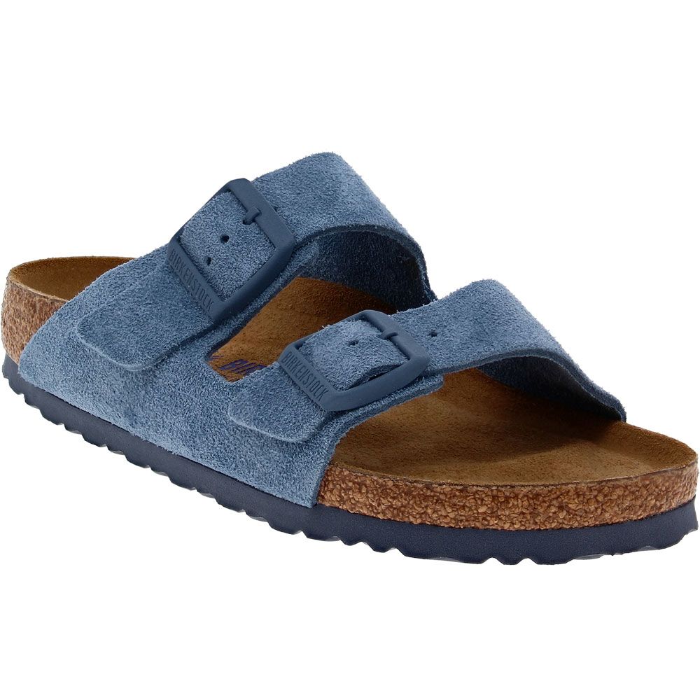 Birkenstock Arizona Soft Footbed Blue Suede Sandals - Womens Elemental Blue