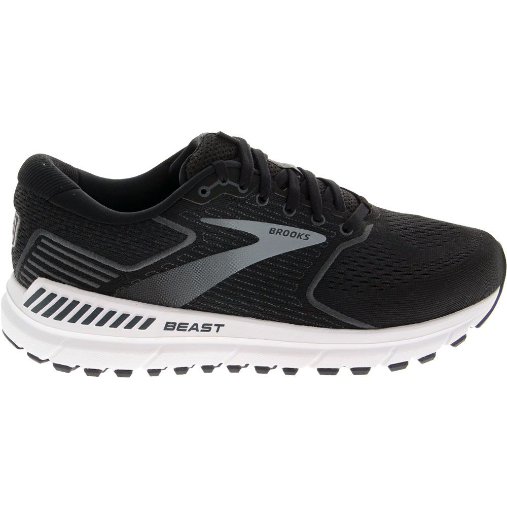 Brooks Beast 20 Running Shoes - Mens Black White Side View