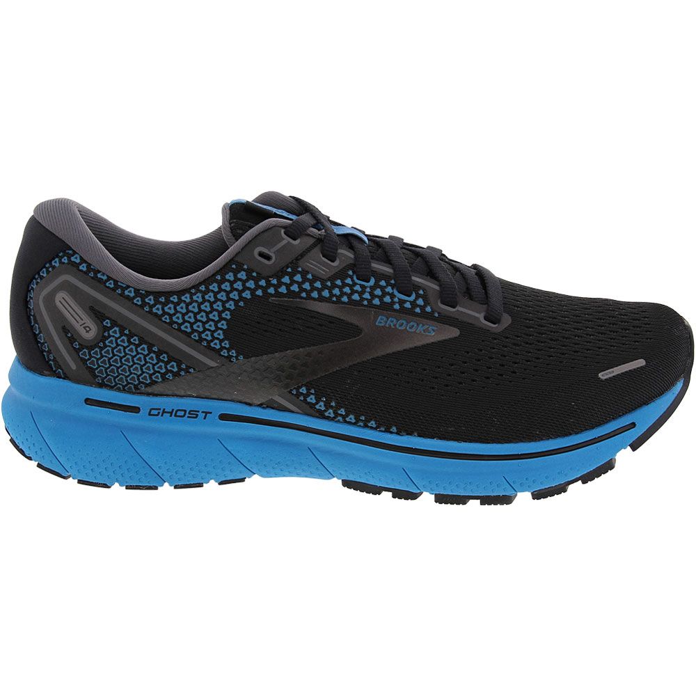 Brooks Ghost 14 Running Shoes - Mens Black Blue Side View