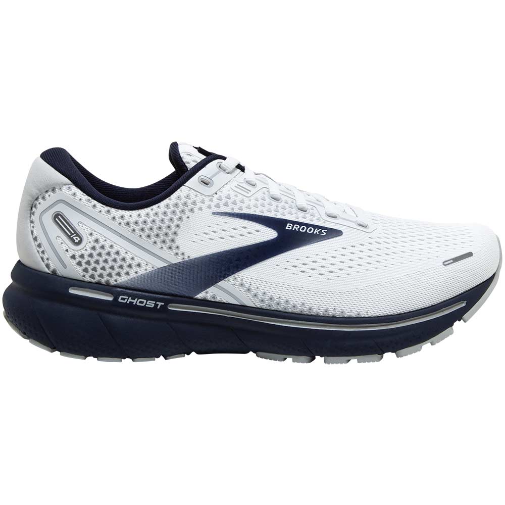 Brooks Ghost 14 Running Shoes - Mens White Grey Side View