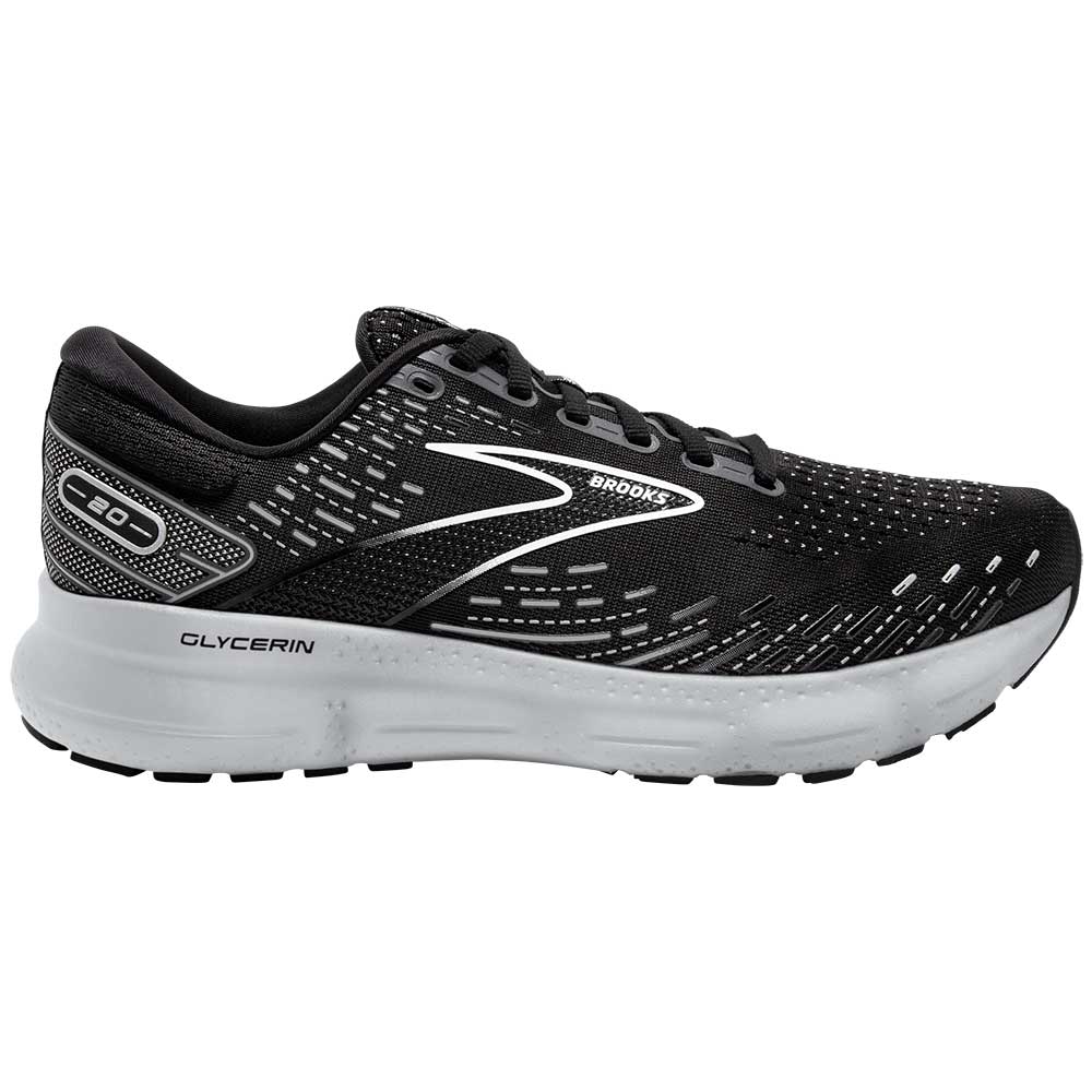 Brooks Glycerin 20 Running Shoes - Mens Black White Alloy Side View