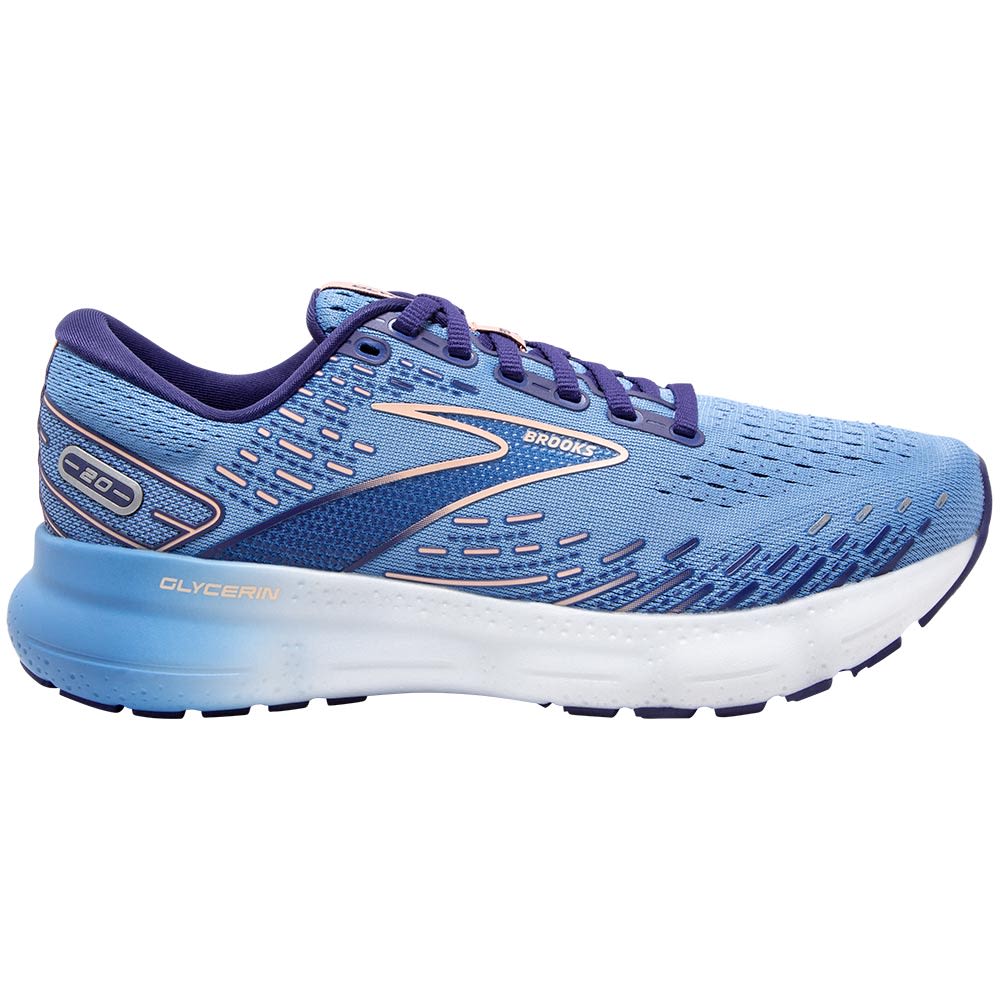 Brooks Glycerin 20 Running Shoes - Womens Blissful Blue Peach Side View