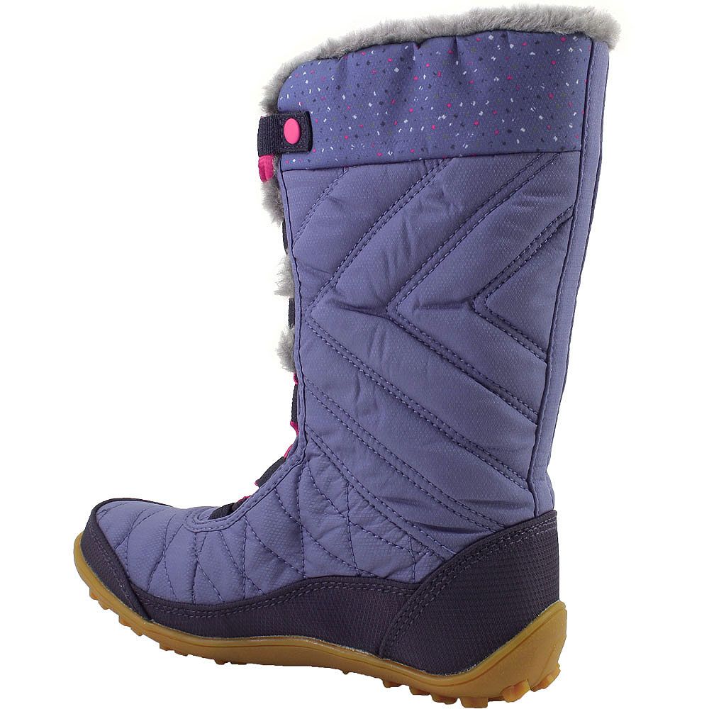 Columbia Minx Mid 3 Print Comfort Winter Boots - Girls Bluebell Pink Ice Back View